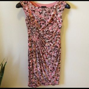 Pink & Tan Boat-Neck Sheath Dress w/Gathering